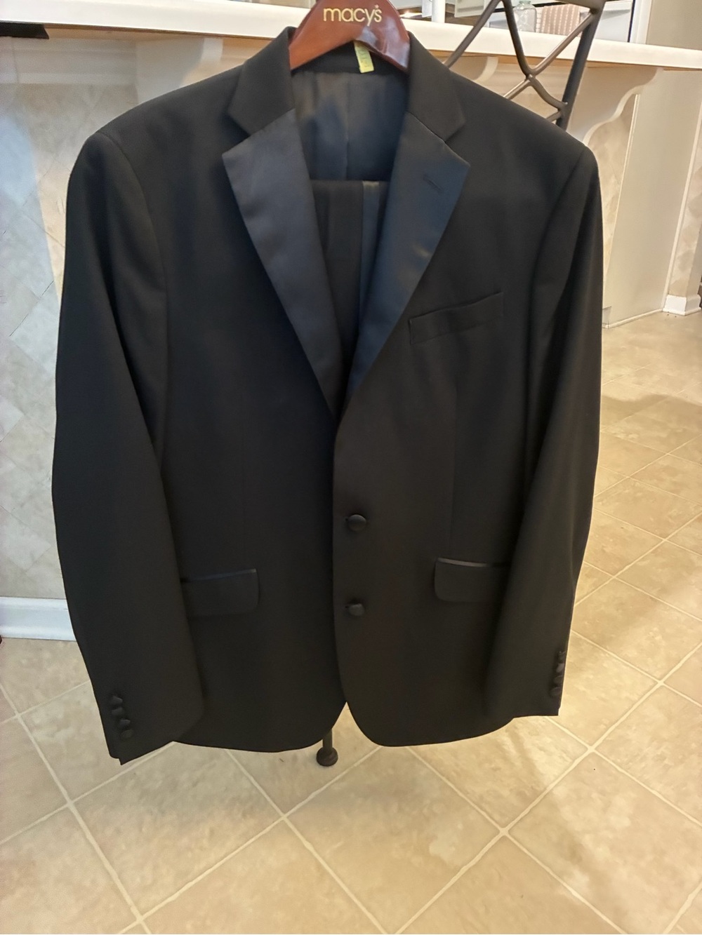 Kenneth Cole Reaction Black Satin-Trim Notch Lapel Tuxedo Jacket